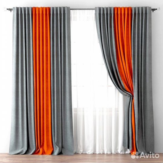 Шторы на люверсах. Двухцветные