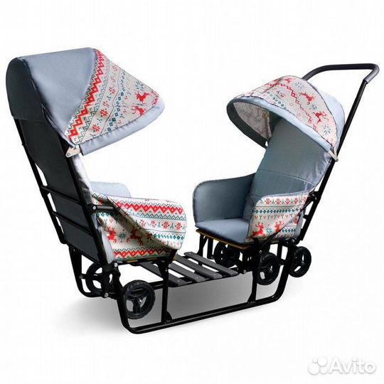 Детские санки для двойни С капюшоном