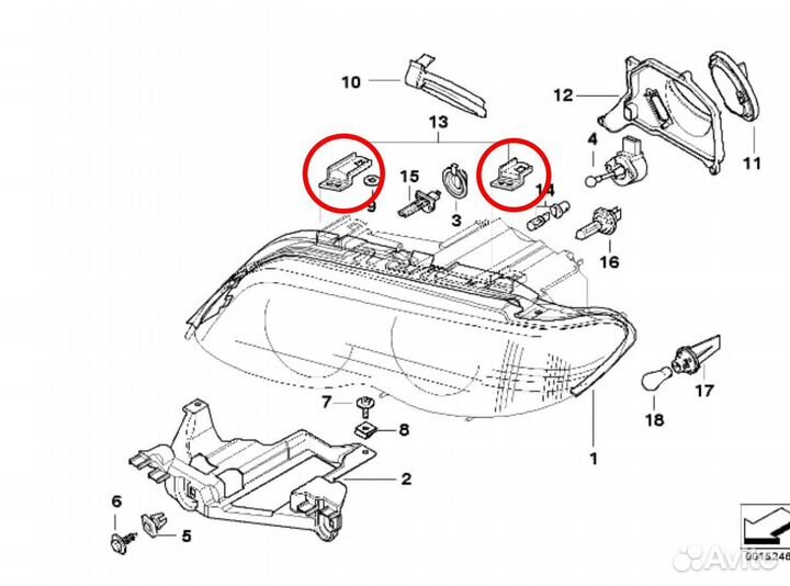 Ремкомплект креплений фар BMW x5 e53 рестайлинг