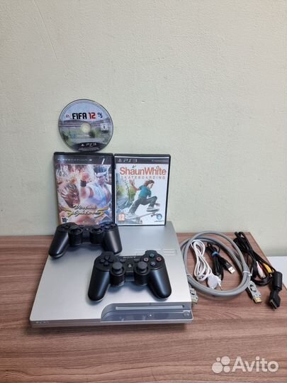 Sony PS3 Slim 250gb+500gb+3диска+2 геймпада