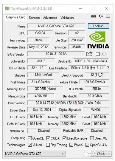 Видеокарта Asus gtx 670 4gb