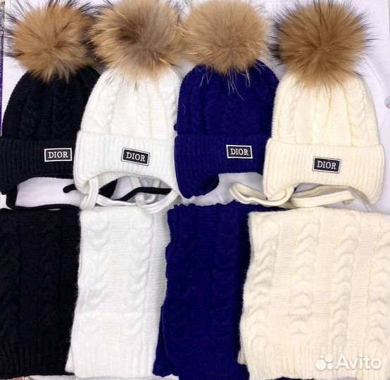 Набор шапка и шарф зима с завязками