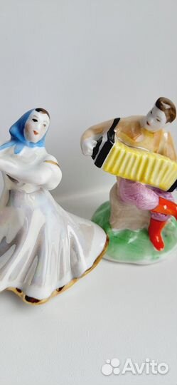 Статуэтка гармонист И плясунья, завод Дулево перио