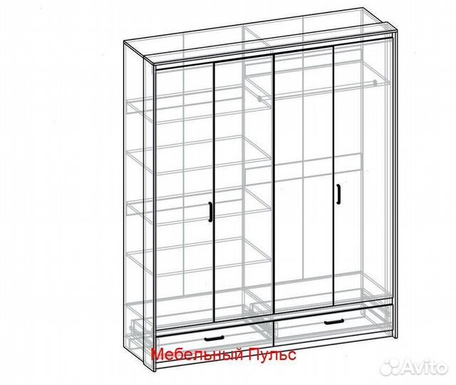 Шкаф 4х-створчатый Дуб Белый Крафт Прага