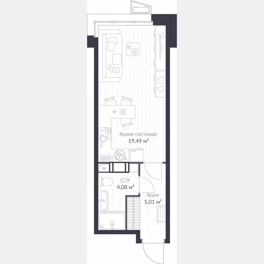 Квартира-студия, 28,6 м², 4/11 эт.