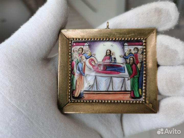 Икона Успение Пресвятой Богородицы 19 век финифть