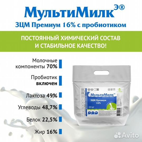 Зцм пробиотик сухое молоко для телят/козлят опт