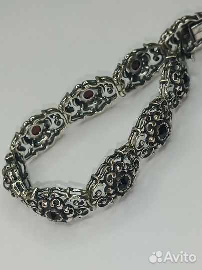 Браслет антик серебро 835 Богемские Гранаты