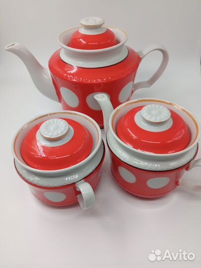 Сервиз чайный, советский, Белый горох