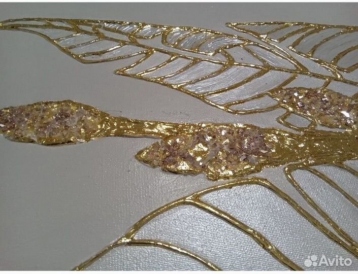 Текстурная картина на холсте листья