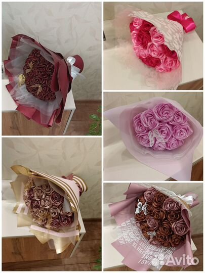 Букет роз из атласных лент