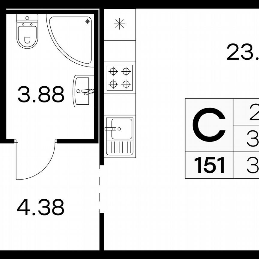 Квартира-студия, 31,4 м², 1/15 эт.