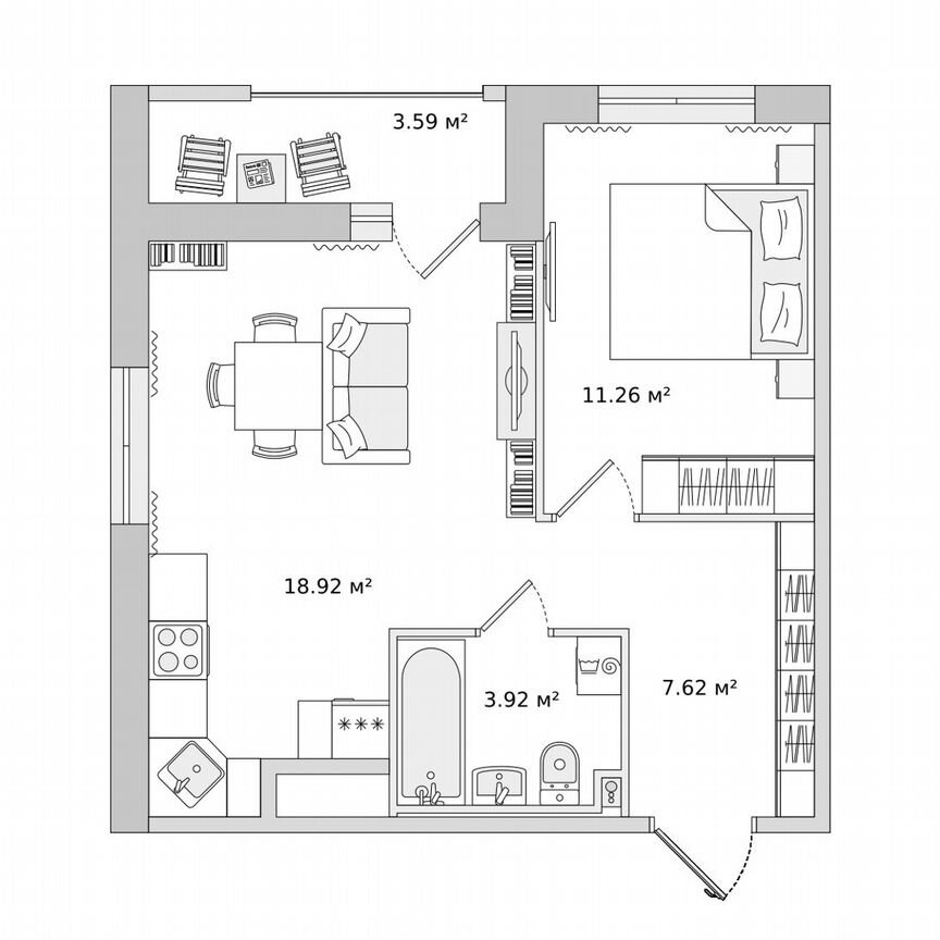 1-к. квартира, 45,3 м², 17/23 эт.