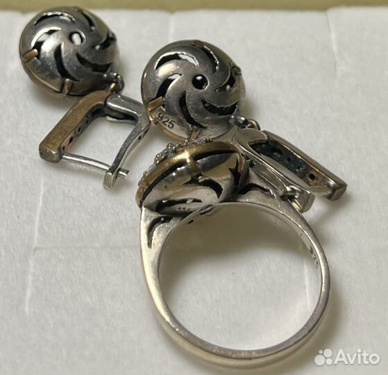 Винтажный серебряный комплект с сапфирами