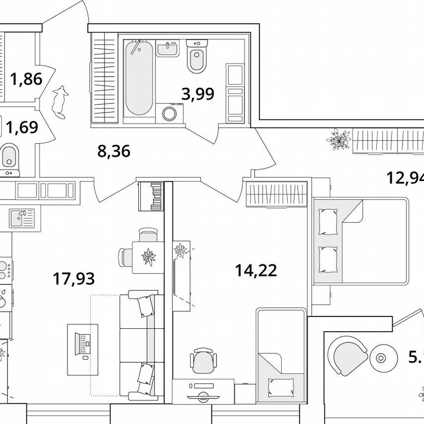 2-к. квартира, 63,7 м², 16/18 эт.