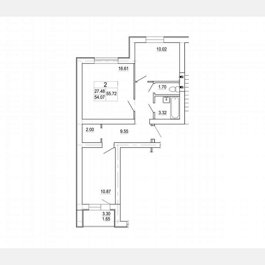 2-к. квартира, 55,6 м², 2/3 эт.