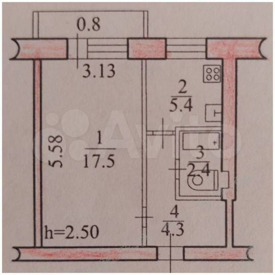 1-к. квартира, 29,6 м², 5/5 эт.