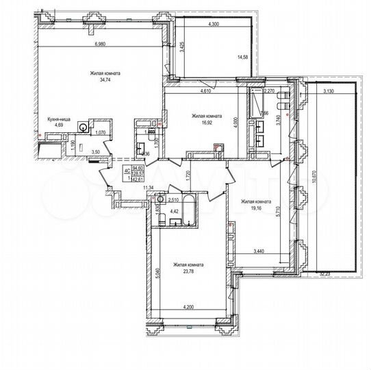 4-к. квартира, 142,6 м², 22/22 эт.