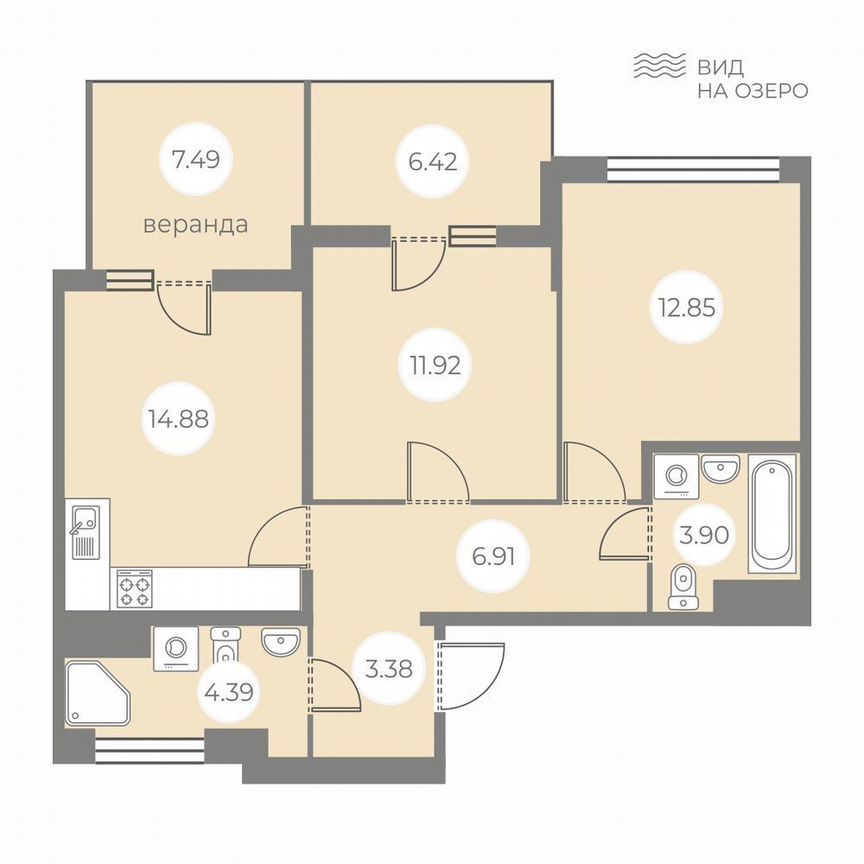 2-к. квартира, 67,7 м², 7/7 эт.