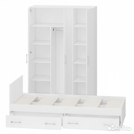 Спальный гарнитур белый № 1 Стандарт с кроватью 900 с ящиками, цвет белый, спальное место 900х2000 м