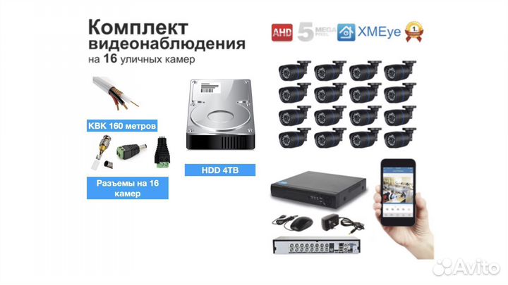 Полный готовый комплект видеонаблюдения на 16 каме