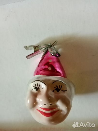 Елочная игрушка СССР. Голова клоуна