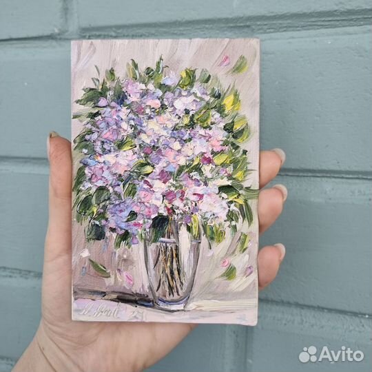 Картина маслом цветы сирень в вазе натюрморт