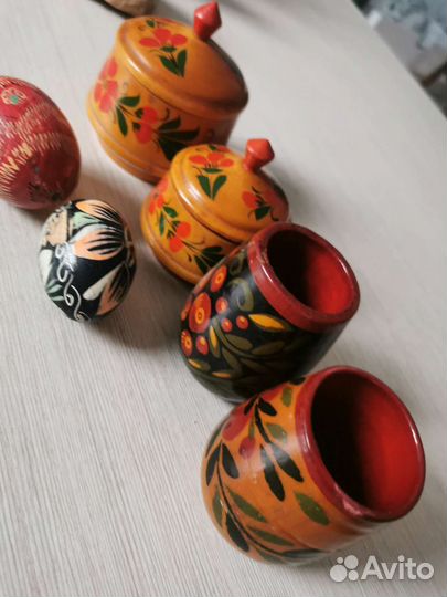 Деревянные баночки, чашечки, яички СССР народные