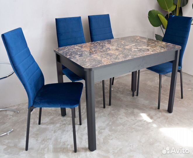 Стол, стулья, обеденная группа Флай-2, синяя