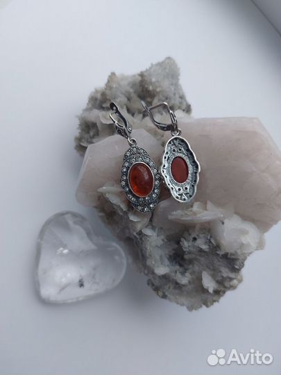 Серьги с натуральным янтарём 