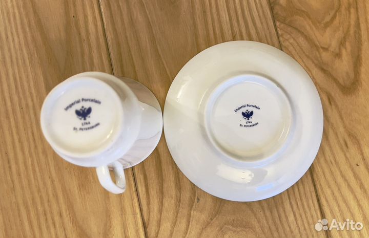 Чайная пара с крышкой,Чашка с блюд.Золотой кантик