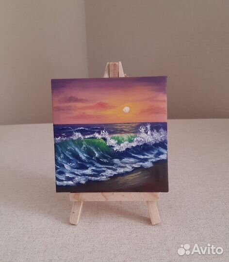 Картина маслом в подарок фиолетовый закат