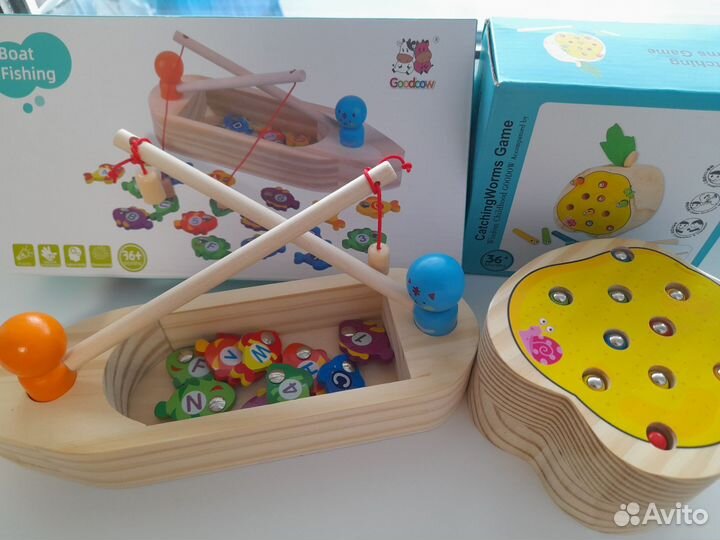 Деревянные игрушки рыбалк, червячки