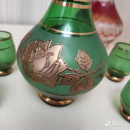 Штофы и рюмки Богемия Зеленое стекло