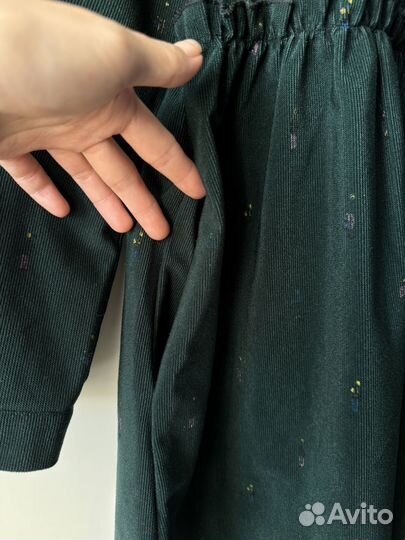 Женское вельветовое платье изумрудного цвета, S