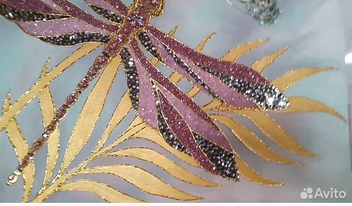 Картина на холсте текстурная стрекоза с золотом