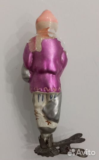 Елочная игрушка СССР на прищепке Старик с неводом