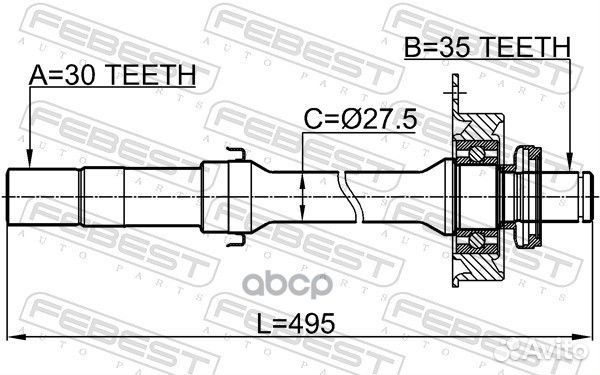 Полуось правая 30X494X35 0512tribrh Febest