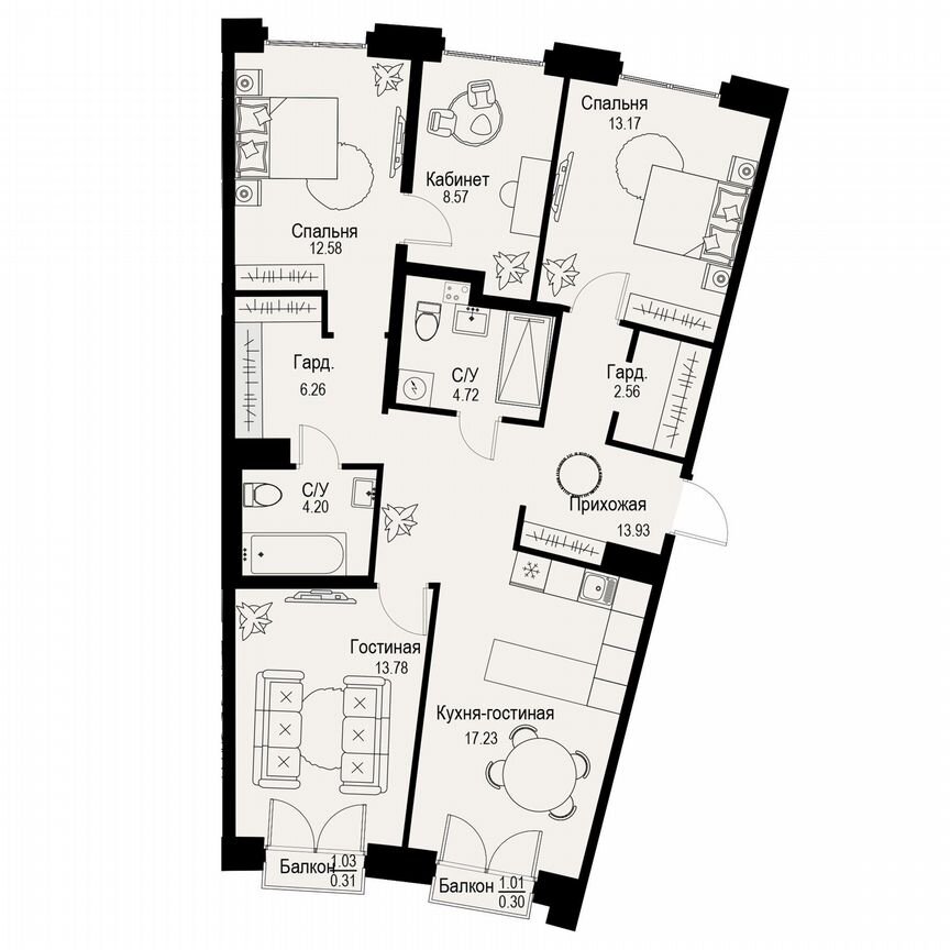 4-к. квартира, 97,6 м², 3/6 эт.