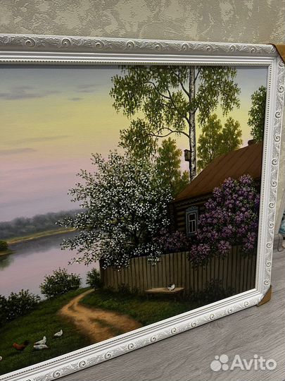 Картина маслом на холсте пейзаж цветы лето сад