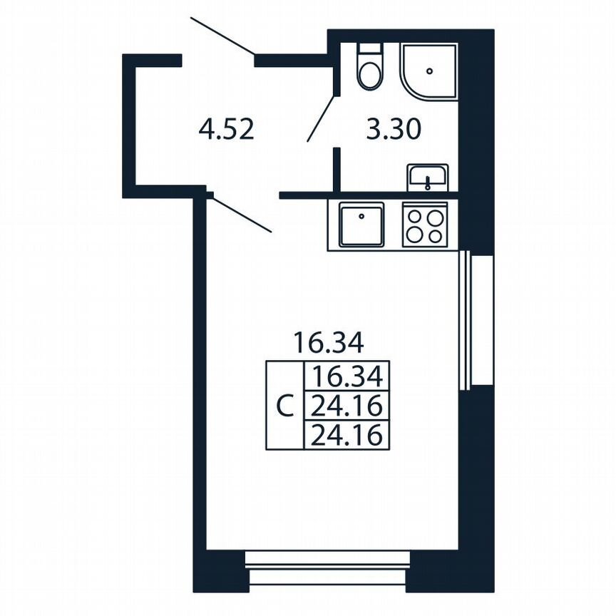 Квартира-студия, 24,2 м², 2/12 эт.