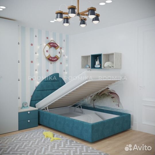 Детская мягкая 1,5 спальная кровать 120х200