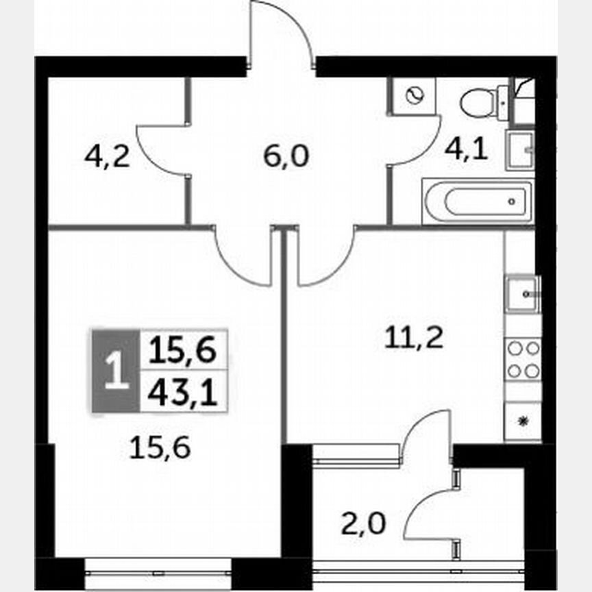 1-к. квартира, 43,1 м², 17/28 эт.