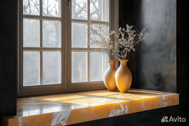 Подоконник из камня с замером, расчёт