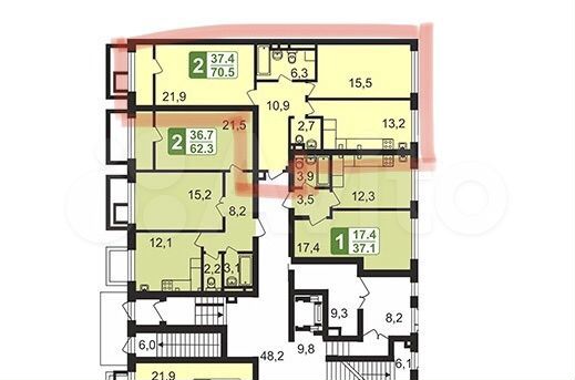 2-к. квартира, 68,5 м², 3/5 эт.