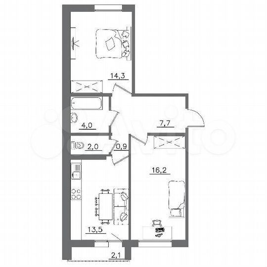 2-к. квартира, 60,7 м², 6/9 эт.
