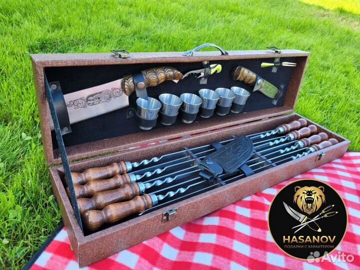 Нож, шампура, шашлычный набор