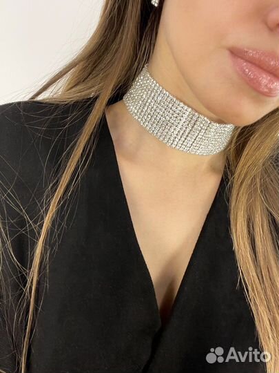 Чокер широкий со стразами