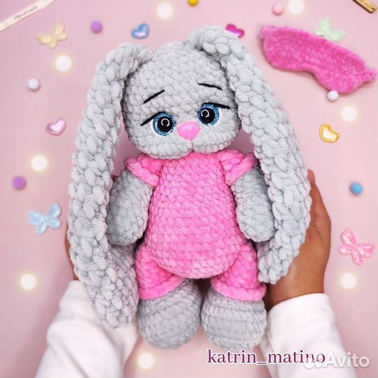 Вязаная зайка мишка, вязаная игрушка ручной работы