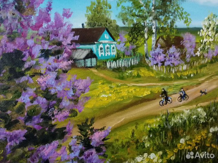 Картина маслом на холсте. Детство в деревне 50х40